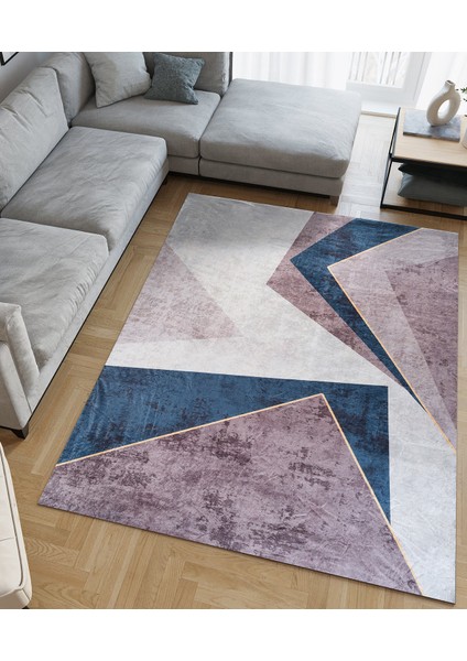 Kadife Dokulu, Lastikli, Sünger Apreli, Kaymaz, Yıkanabilir Modern Desenlerde Halı Örtüsü - 6 M2