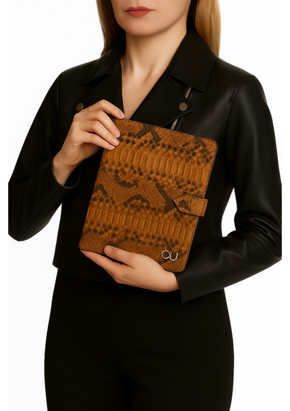 Turuncu Hakiki Deri 12 Inç Ipad Tablet Kılıfı