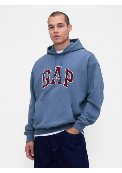 Erkek Mavi Heavyweight Oversized Logo Sweatshirt