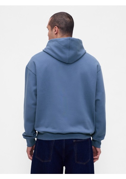Erkek Mavi Heavyweight Oversized Logo Sweatshirt fırsatları