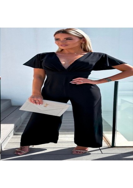 Kadın Kısa Kollu Kruvaze Yaka Irt Dekolteli Pegasus Kumaş Tulum modelleri