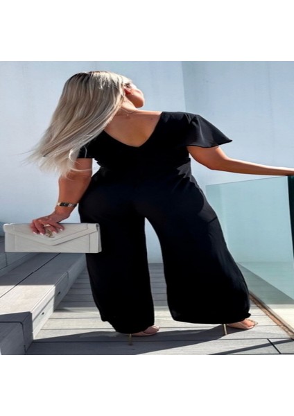 Kadın Kısa Kollu Kruvaze Yaka Irt Dekolteli Pegasus Kumaş Tulum fırsatları