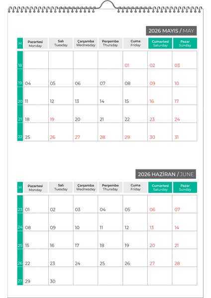 2026 Duvar Planlama TAKVİMİ-33X48 Cm-6 Sayfa modelleri