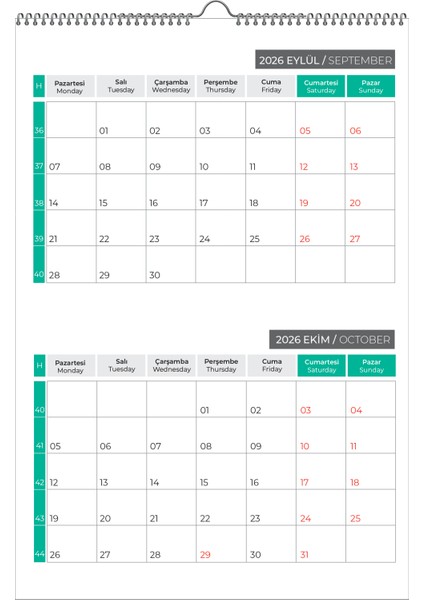 2026 Duvar Planlama TAKVİMİ-33X48 Cm-6 Sayfa indirimleri
