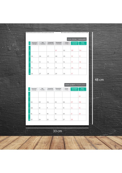 2026 Duvar Planlama TAKVİMİ-33X48 Cm-6 Sayfa