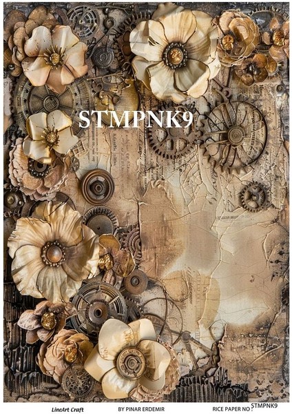 Stmpnk9 Çiçek, Çark Desenli Pirinç Dekopaj 30*42 cm