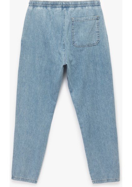 Pamuklu Cep Detaylı Beli Bağcıklı Bol Kalıp Jean Pantolon fiyatları