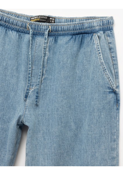 Pamuklu Cep Detaylı Beli Bağcıklı Bol Kalıp Jean Pantolon modelleri