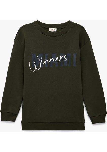 Baskılı Uzun Kollu Bisiklet Yaka Şardonlu Sweatshirt