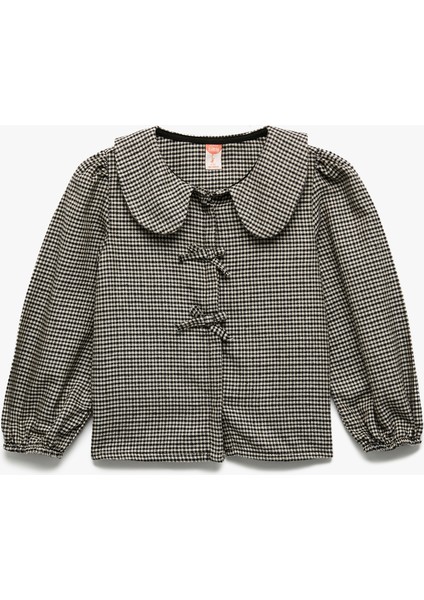 Pamuklu Uzun Kollu Balon Kollu Kareli Bebe Yaka Gömlek