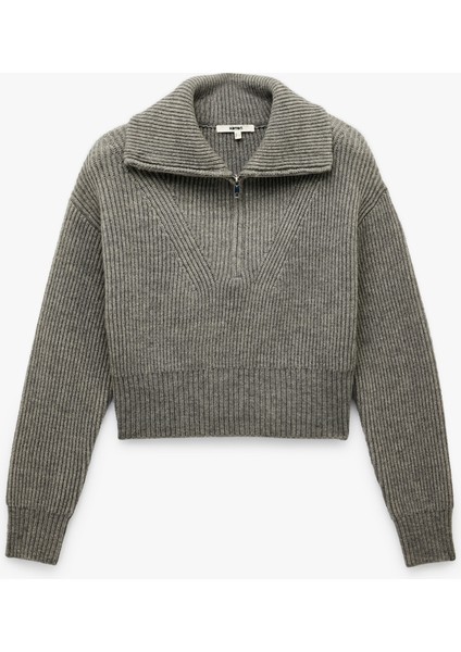 Uzun Kollu Dik Yaka Yarım Fermuarlı Triko Kazak modelleri