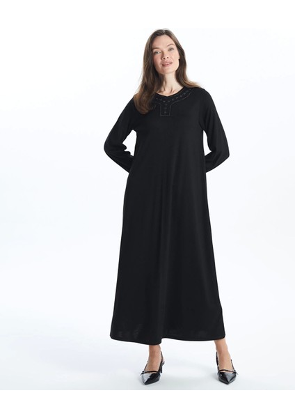 Lcw Grace Siyah Bisiklet Yaka Parlak Taşlı Kadın Elbise