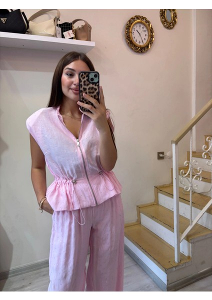 Tensel Kumaş Taşlı Yelek Pantolon Takım fiyatları