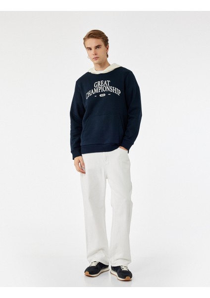 Kanguru Cepli Uzun Kollu Baskılı Şardonlu Renk Kontrastlı Kapşonlu Sweatshirt fiyatları