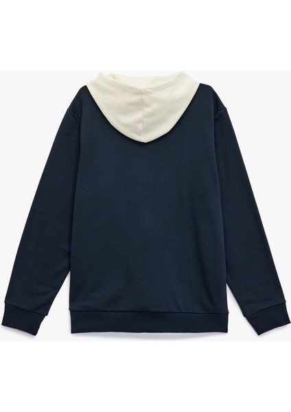 Kanguru Cepli Uzun Kollu Baskılı Şardonlu Renk Kontrastlı Kapşonlu Sweatshirt fırsatları