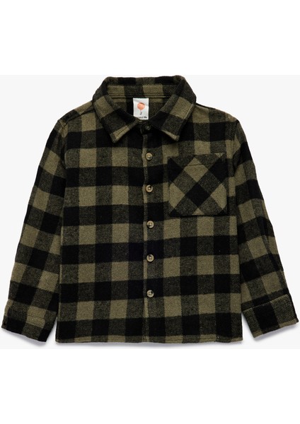 Uzun Kollu Klasik Yaka Düğmeli Cep Detaylı Ekoseli Oduncu Gömleği