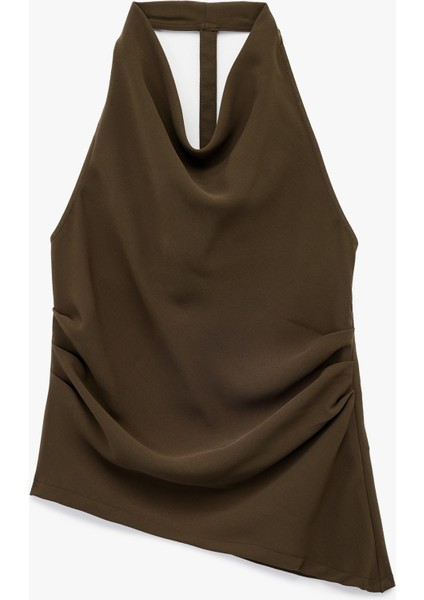 Kolsuz Sırt Dekolteli Drapeli Asimetrik Degaje Yaka Bluz