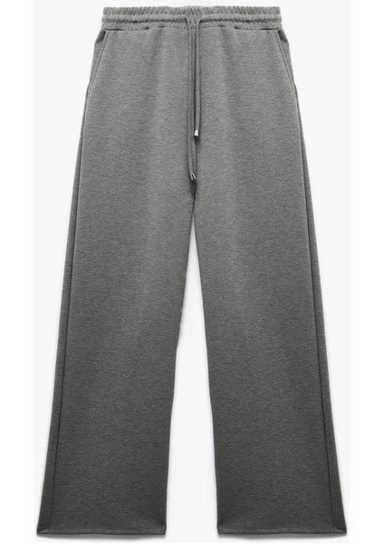 Regular Fit Modal Karışımlı Cepli Beli Bağlamalı Düz Bol Paça Eşofman Altı