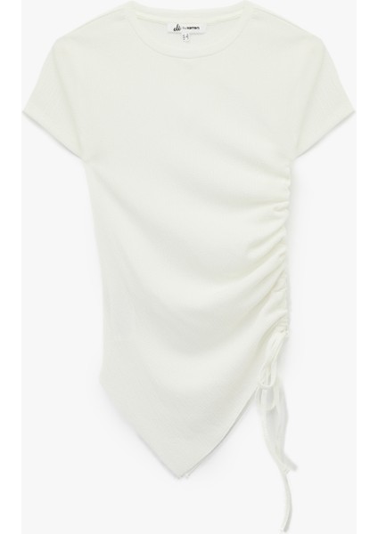 Slim Fit Kısa Kollu Büzgülü Bisiklet Yaka Bürümcük Tişört