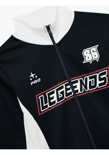 Dik Yaka Baskılı Renk Bloklu Slim Fit Fermuarlı Uzun Kollu Tişört modelleri