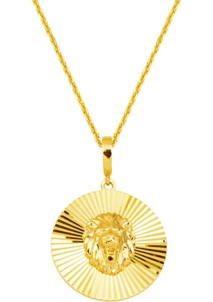 Aslan Başı Madalyon Kolye 14 Ayar Altın
