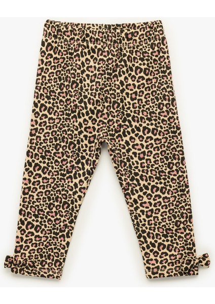 Leopar Desenli Fiyonklu Pamuklu Uzun Tayt