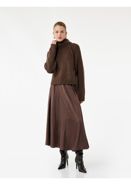 Beli Lastikli Kloş Saten Uzun Etek