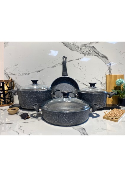 Granit 7 Parça Tencere Set-Gri