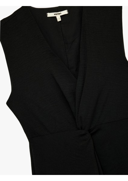 Aerobin Kumaş V Yaka Kolsuz Kruvaze Midi Boy Elbise modelleri