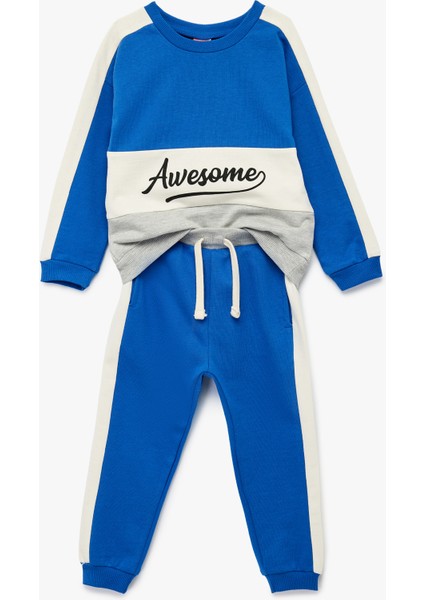 Pamuklu Şardonlu Baskılı Renk Bloklu 2'li Eşofman Takımı