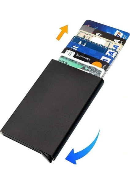 Otomatik Mekanizmalı Metal Kredi Kartlık Kartvizitlik Ince Model Siyah