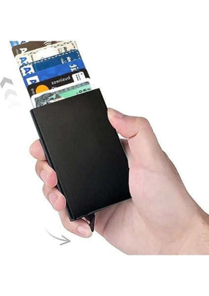Otomatik Mekanizmalı Metal Kredi Kartlık Kartvizitlik Ince Model Siyah fiyatları