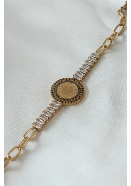 316L Çelik Gold Renk Tam Altın Modelli Zirkon Taşlı Kadın Bileklik fiyatları