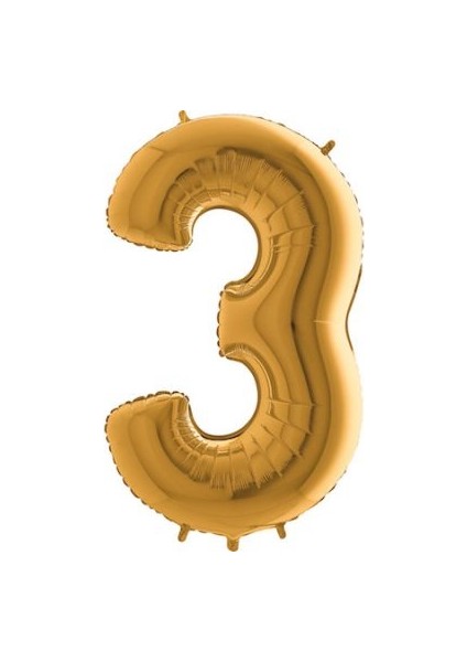 Rakam Balon Gold 3 Rakamı - 100CM