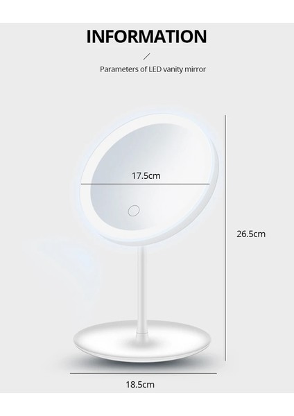 3 Mod LED Işıklı USB Şarjlı Yuvarlak Masa Üstü Makyaj Aynası Makyaj Aynası Dokunmatik fiyatları