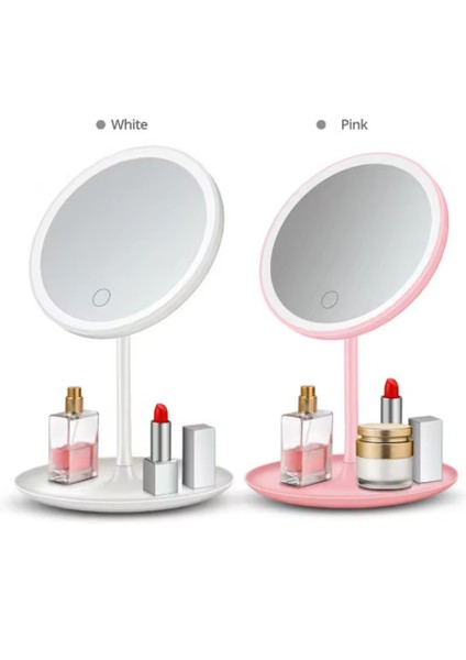 3 Mod LED Işıklı USB Şarjlı Yuvarlak Masa Üstü Makyaj Aynası Makyaj Aynası Dokunmatik