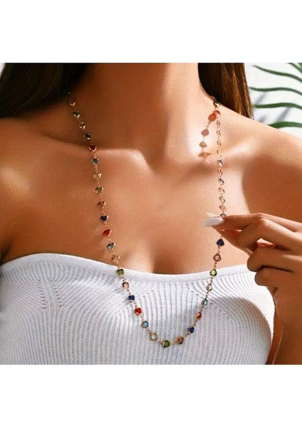 Sıra Renk Kalp Taşlı Uzun Çelik Y Kolye fiyatları