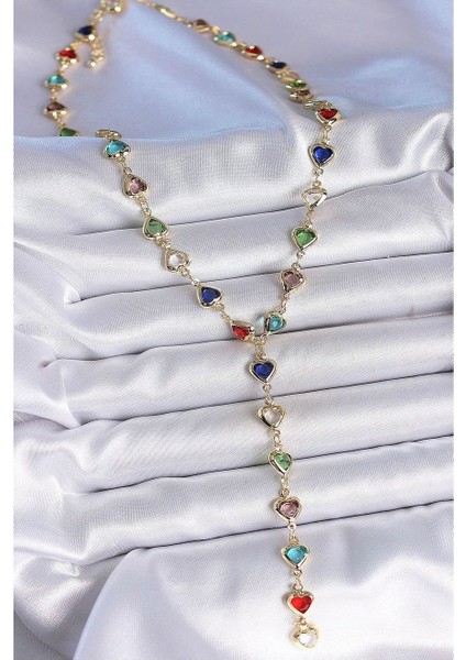 Sıra Renk Kalp Taşlı Uzun Çelik Y Kolye fırsatları