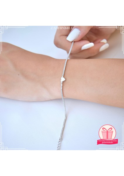 Kadın 925 Ayar Gümüş Taşlı Kalp Bileklik