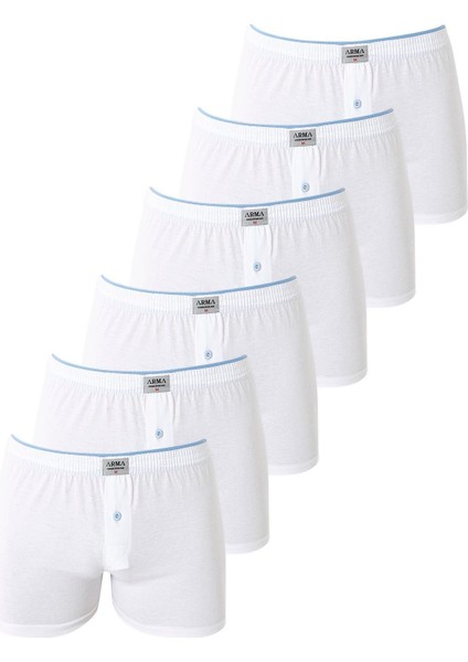 6'lı Paket Beyaz Erkek Penye Havlu Bel Boxer %100 Pamuk