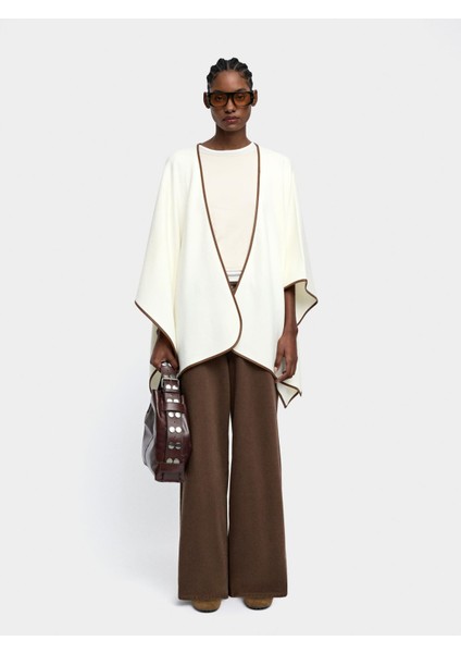 Kontrast Dikiş Detaylı Örme Panço