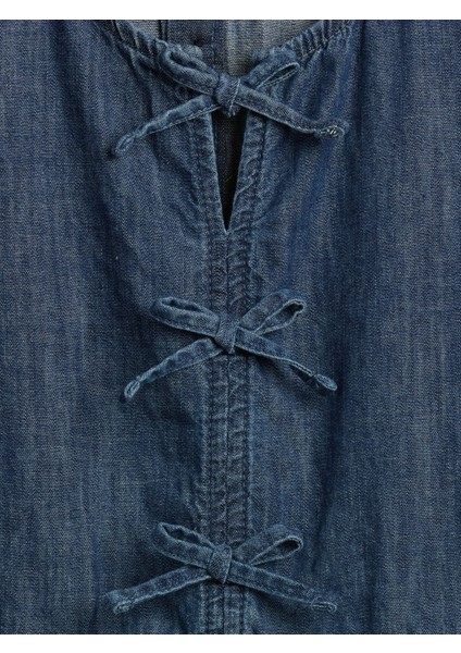 Kız Çocuk Mavi Denim Puff-Sleeve Elbise fiyatları