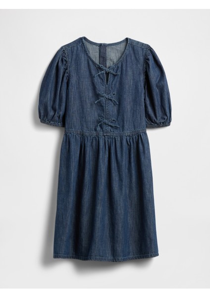 Kız Çocuk Mavi Denim Puff-Sleeve Elbise fırsatları
