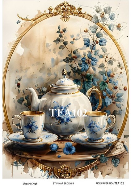 Çay Serisi TEA102 Fincan, Çiçek, Pano Desenli 29*42 cm Pirinç Dekopaj