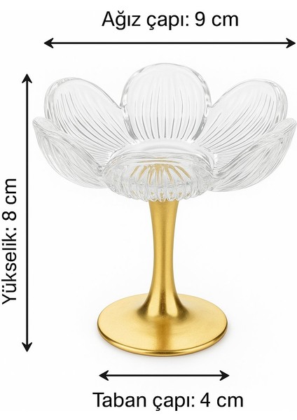 Uzun Metal Gold Ayaklı Lotus Çiçeği Kahve Yanı Cam Lokumluk Drajelik Seti - 6 Adet fiyatları