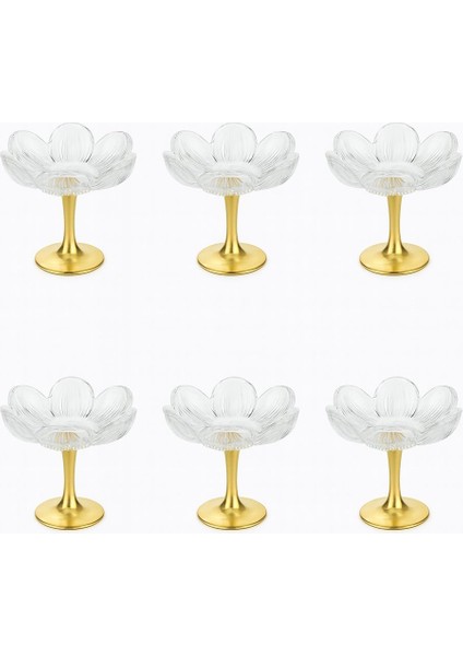 Uzun Metal Gold Ayaklı Lotus Çiçeği Kahve Yanı Cam Lokumluk Drajelik Seti - 6 Adet modelleri