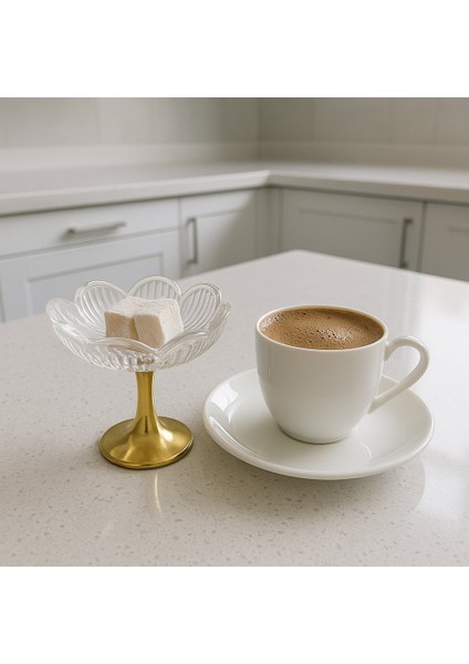 Uzun Metal Gold Ayaklı Lotus Çiçeği Kahve Yanı Cam Lokumluk Drajelik Seti - 6 Adet fırsatları