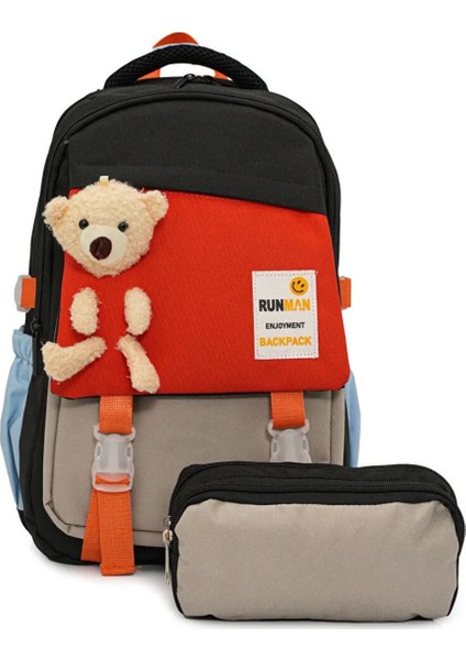 Runman Kore Tarzı Ayıcık Detaylı Okul Çantası+Kalemlik Hediyeli