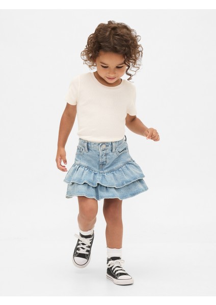 Kız Bebek Mavi Denim Katmanlı Volan Etek