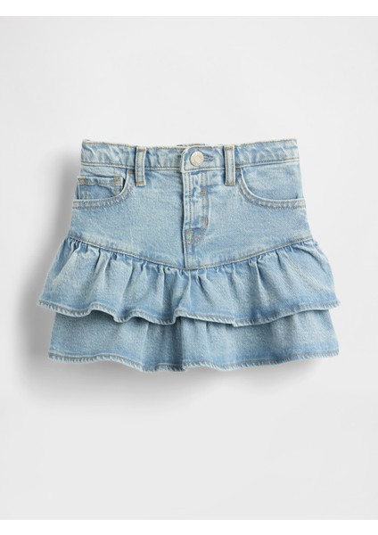 Kız Bebek Mavi Denim Katmanlı Volan Etek modelleri